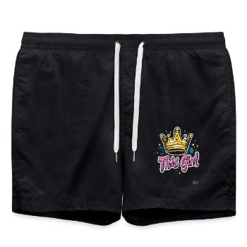 This queen with crown - Swim Trunks - black - Front - AI Model Male 185 light (185cm)