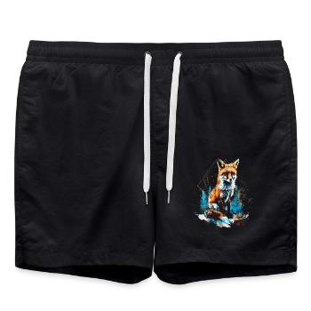 Lustiges Fuchs Fox Kunst Tier Natur Wildtier Tiere - Badeshorts - Schwarz - Vorne - AI Model Male 185 light (185cm)
