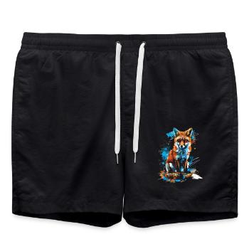 Lustiges Fuchs Fox Kunst Tier Natur Wildtier Tiere - Badeshorts - Schwarz - Vorne - AI Model Male 185 light (185cm)