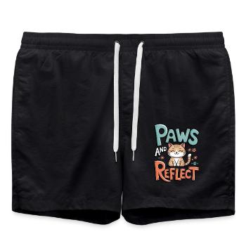 Paws And Reflection Yoga Meditation Cat - Swim Trunks - black - Front - AI Model Male 185 light (185cm)