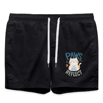 Paws and Reflection Yoga Meditation Cat - Swim Trunks - black - Front - AI Model Male 185 light (185cm)