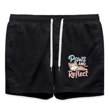 Paws And Reflect Yoga Meditation Mindfulness Cat - Swim Trunks - black - Front - AI Model Male 185 light (185cm)