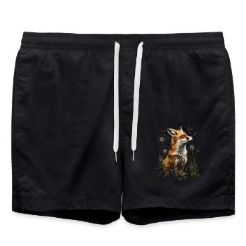 Funny Fox Fox Art Animal Nature Wildlife Animals - Swim Trunks - black - Front - AI Model Male 185 light (185cm)