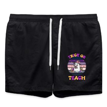 trick or teach cute halloween shirt for teachers - Swim Trunks - black - Front - AI Model Male 185 light (185cm)