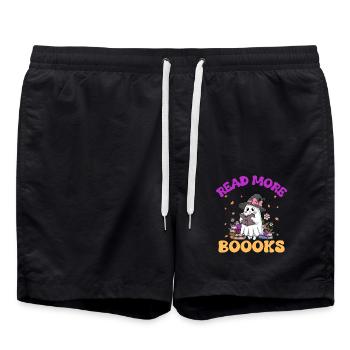 Cute Ghost Read More Books, Halloween Sticker - Swim Trunks - black - Front - AI Model Male 185 light (185cm)