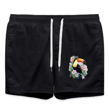Tukan Vogel Zoo Tier Wildtiere Tropische Vögel - Badeshorts - Schwarz - Vorne - AI Model Male 185 light (185cm)