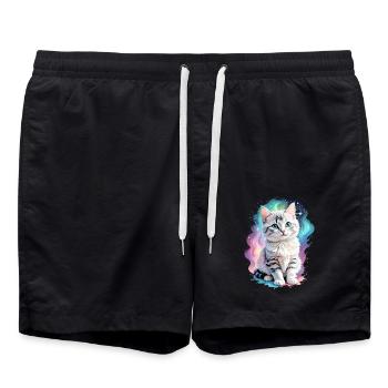 Cosmic Feline Elegance - Swim Trunks - black - Front - AI Model Male 185 light (185cm)
