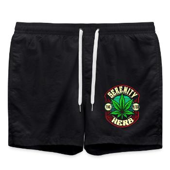 Serenity Herb 4/20 THC Retro Vintage Cannabis - Swim Trunks - black - Front - AI Model Male 185 light (185cm)
