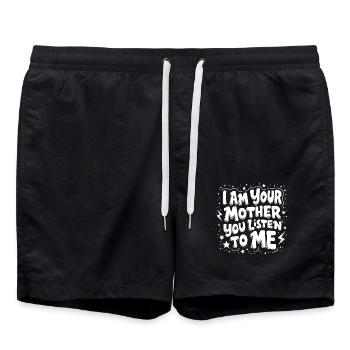 ICH BIN DEINE MUTTER, DU HÖRST MIR ZU - Badeshorts - Schwarz - Vorne - AI Model Male 185 light (185cm)
