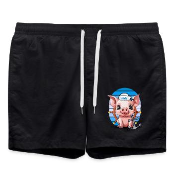 Cochon Marin Timonier Ancre Maritime - Short de bain - noir - Devant - AI Model Male 185 light (185cm)