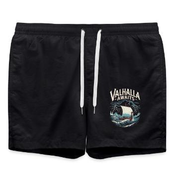Wikingerschiff Valhalla Awaits für eine Wikinger - Badeshorts - Schwarz - Vorne - AI Model Male 185 light (185cm)