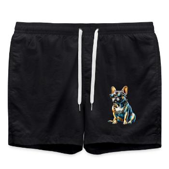 Lustige Französische Bulldogge Kunst Tier Hunde - Badeshorts - Schwarz - Vorne - AI Model Male 185 light (185cm)