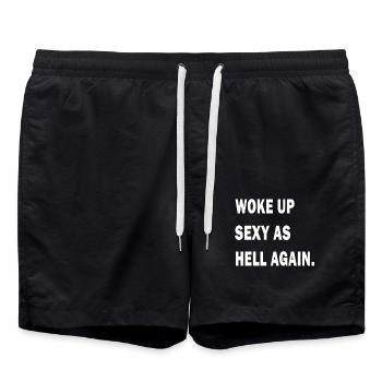I Woke Up Sexy As Hell Again Funny Sarcasm Saying - Swim Trunks - black - Front - AI Model Male 185 light (185cm)