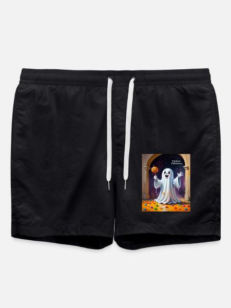 Cheerful Ghost with Pumpkin - Swim Trunks - black