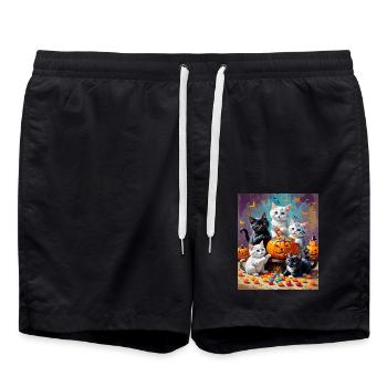 Halloween Kitten and Pumpkin Candy Bowl - Swim Trunks - black - Front - AI Model Male 185 light (185cm)