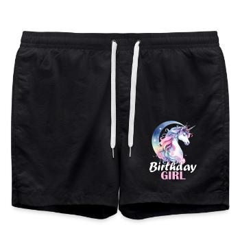 Licorne Anniversaire Fille Anniversaire Fille Mignon - Short de bain - noir - Devant - AI Model Male 185 light (185cm)