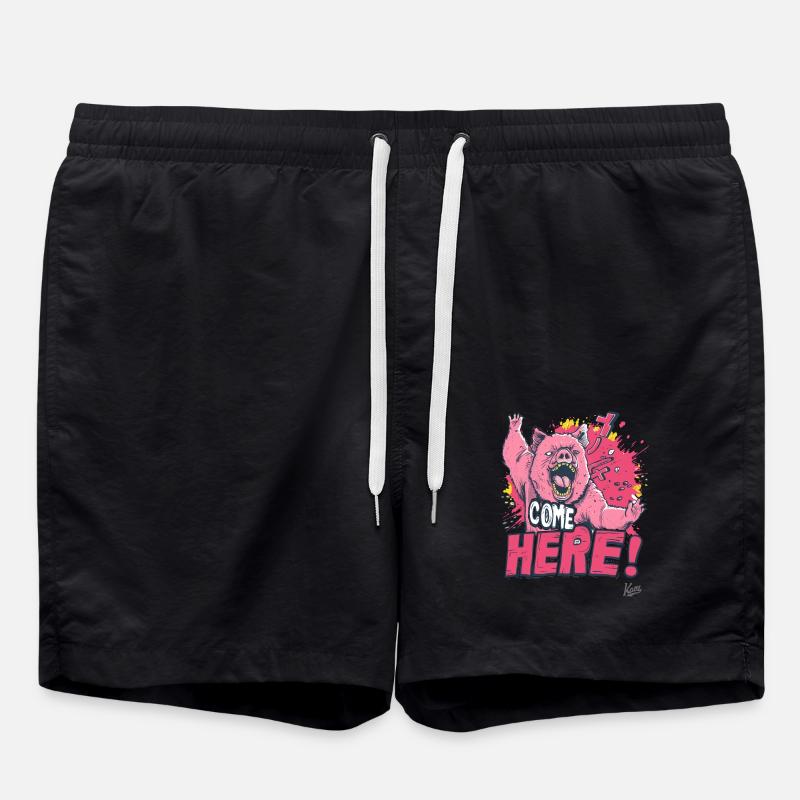 Wütender Bären-Schwein-Kampf: Komm her! - Badeshorts - Schwarz