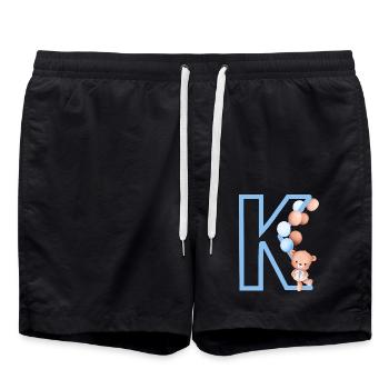 Blue Letter k Bear - Swim Trunks - black - Front - AI Model Male 185 light (185cm)