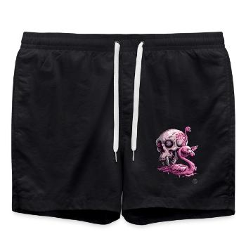 Crâne de primate rose et flamant rose : vibrations tropicales - Short de bain - noir - Devant - AI Model Male 185 light (185cm)