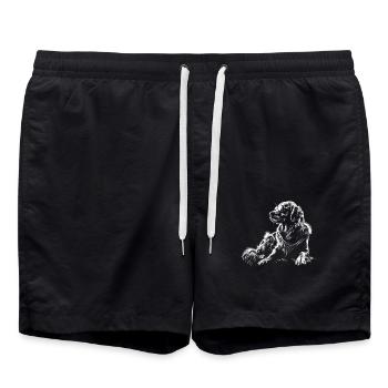 Hund Motiv Tier Tierliebhaber Hunde Kunst Golden - Badeshorts - Schwarz - Vorne - AI Model Male 185 light (185cm)