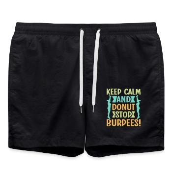 Fitness Fanatics Keep Calm Burpees Calisthenics - Badeshorts - Schwarz - Vorne - AI Model Male 185 light (185cm)