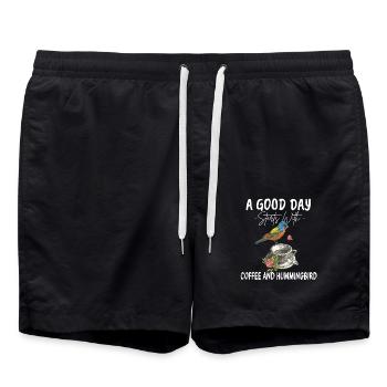 A Good Day Starts With Coffee And Hummingbird - Swim Trunks - black - Front - AI Model Male 185 light (185cm)