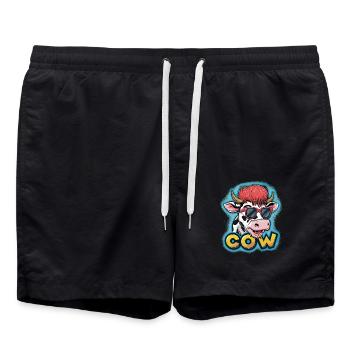 Coole Cartoon-Kuh mit Sonnenbrille Spaß - Badeshorts - Schwarz - Vorne - AI Model Male 185 light (185cm)