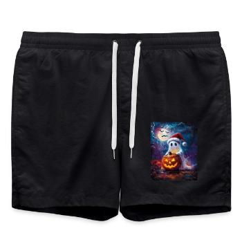 Halloween Gift Ghost with Christmas Hat Decoration - Swim Trunks - black - Front - AI Model Male 185 light (185cm)