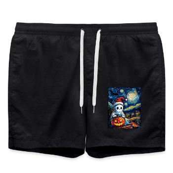 Halloween Gift Ghost with Christmas Hat Decoration - Swim Trunks - black - Front - AI Model Male 185 light (185cm)