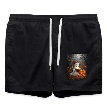 Halloween Gift Ghost with Christmas Hat Decoration - Swim Trunks - black - Front - AI Model Male 185 light (185cm)