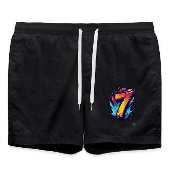 Knalliges "7" Design mit explosiven Farben - Badeshorts - Schwarz - Vorne - AI Model Male 185 light (185cm)