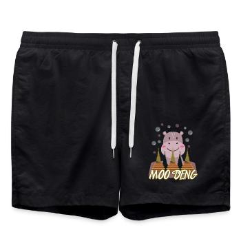 Moo Deng süsses Nilpferd baby tier - Badeshorts - Schwarz - Vorne - AI Model Male 185 light (185cm)