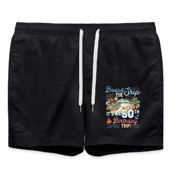 50th Birthday Cruise Ship Party Trip Fun Design - Badeshorts - Schwarz - Vorne - AI Model Male 185 light (185cm)