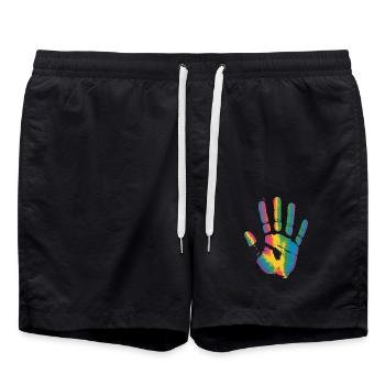 Bunte Hand Handabdruck für alle die Handabrücke - Badeshorts - Schwarz - Vorne - AI Model Male 185 light (185cm)
