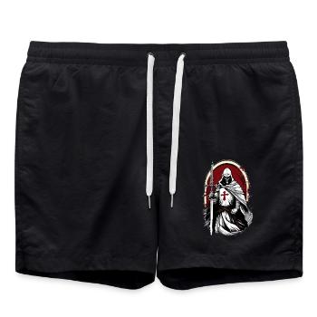 Crusader Knight with - Swim Trunks - black - Front - AI Model Male 185 light (185cm)