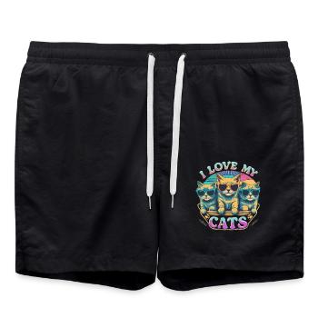 J’aime mes chats chats avec des lunettes de soleil - Short de bain - noir - Devant - AI Model Male 185 light (185cm)
