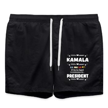Kamala President funny hard to pronounce - Swim Trunks - black - Front - AI Model Male 185 light (185cm)