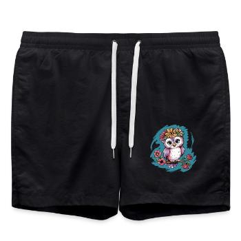 Niedliche Eule Vogel Federn Blumen für einen - Badeshorts - Schwarz - Vorne - AI Model Male 185 light (185cm)