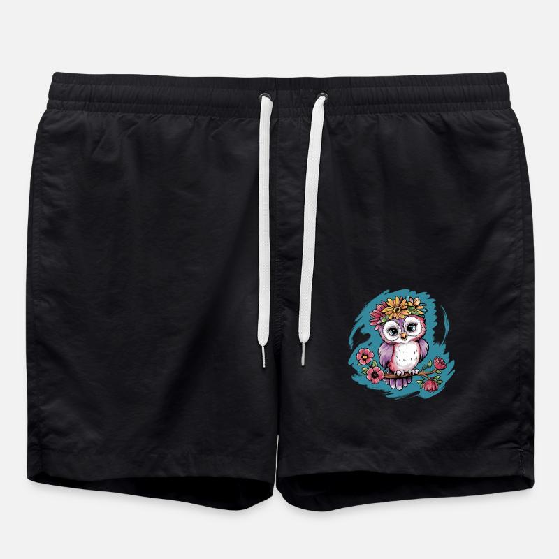 Niedliche Eule Vogel Federn Blumen für einen - Badeshorts - Schwarz