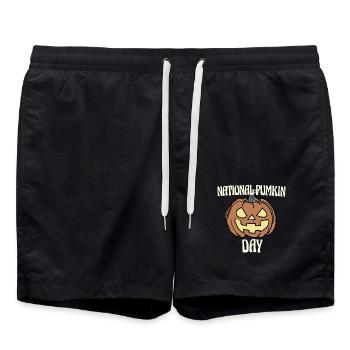Friendly Laughing Pumpkin National Pumpkin Day - Swim Trunks - black - Front - AI Model Male 185 light (185cm)