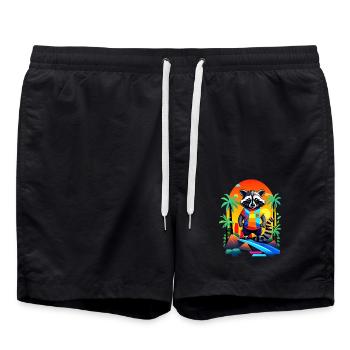 Retro raccoon in tropical sunset - Swim Trunks - black - Front - AI Model Male 185 light (185cm)