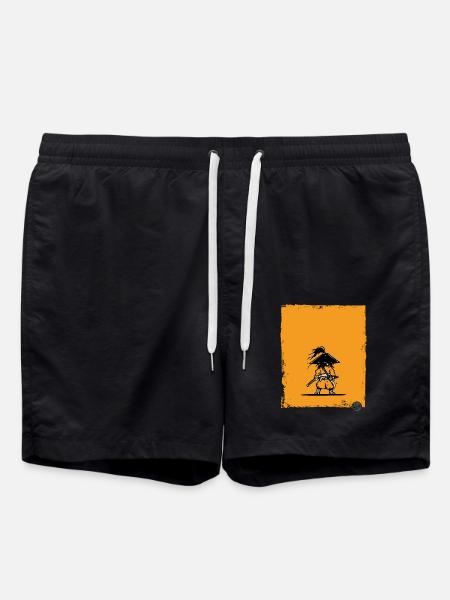 Samurai Style Warrior Silhouette - Swim Trunks - black