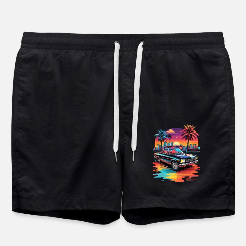 Retro Car Cruiser at sunset - Swim Trunks - black