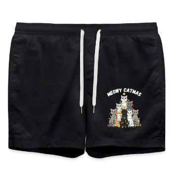 Meowy Catmas Christmas Cats Christmas Tree - Swim Trunks - black - Front - AI Model Male 185 light (185cm)