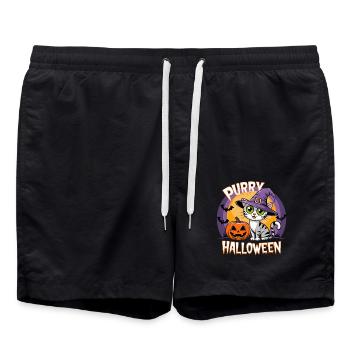 Purry Halloween Cat Witch Pumpkin Purr Sweet - Swim Trunks - black - Front - AI Model Male 185 light (185cm)