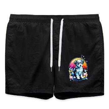 Cute puppy with lotus flowers - Swim Trunks - black - Front - AI Model Male 185 light (185cm)