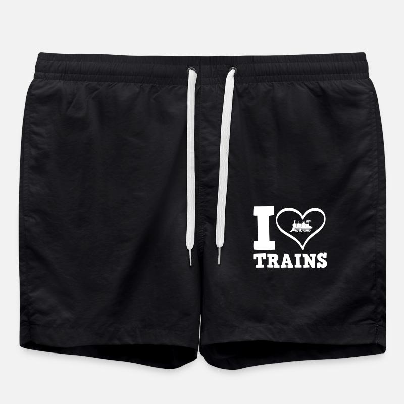 I love trains locomotive railway - Swim Trunks - black