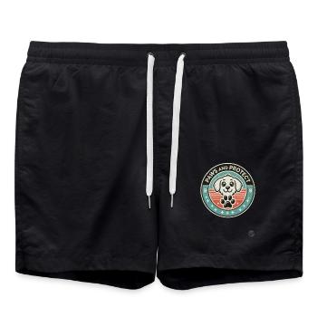 Hundemotiv "Pfoten und Beschützen" Süßer Hund - Badeshorts - Schwarz - Vorne - AI Model Male 185 light (185cm)