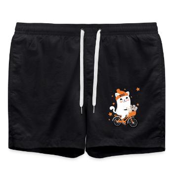 Katze Halloween Fahrrad - Badeshorts - Schwarz - Vorne - AI Model Male 185 light (185cm)