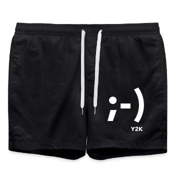 Y2K blanc clignotant sourire - Short de bain - noir - Devant - AI Model Male 185 light (185cm)